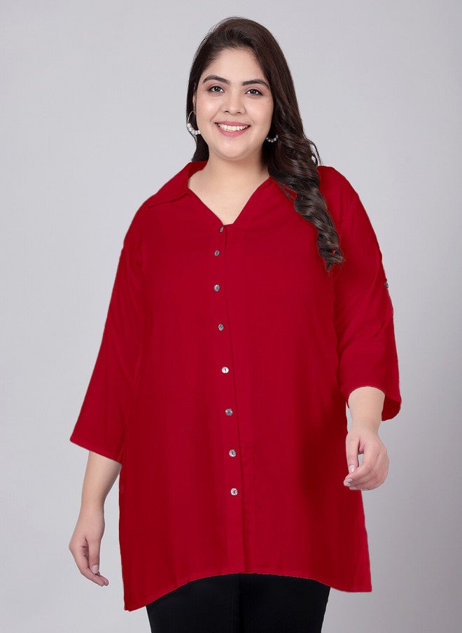 Indietoga Plus Size Classic Spread Collar Longline Casual Shirt - Image 1